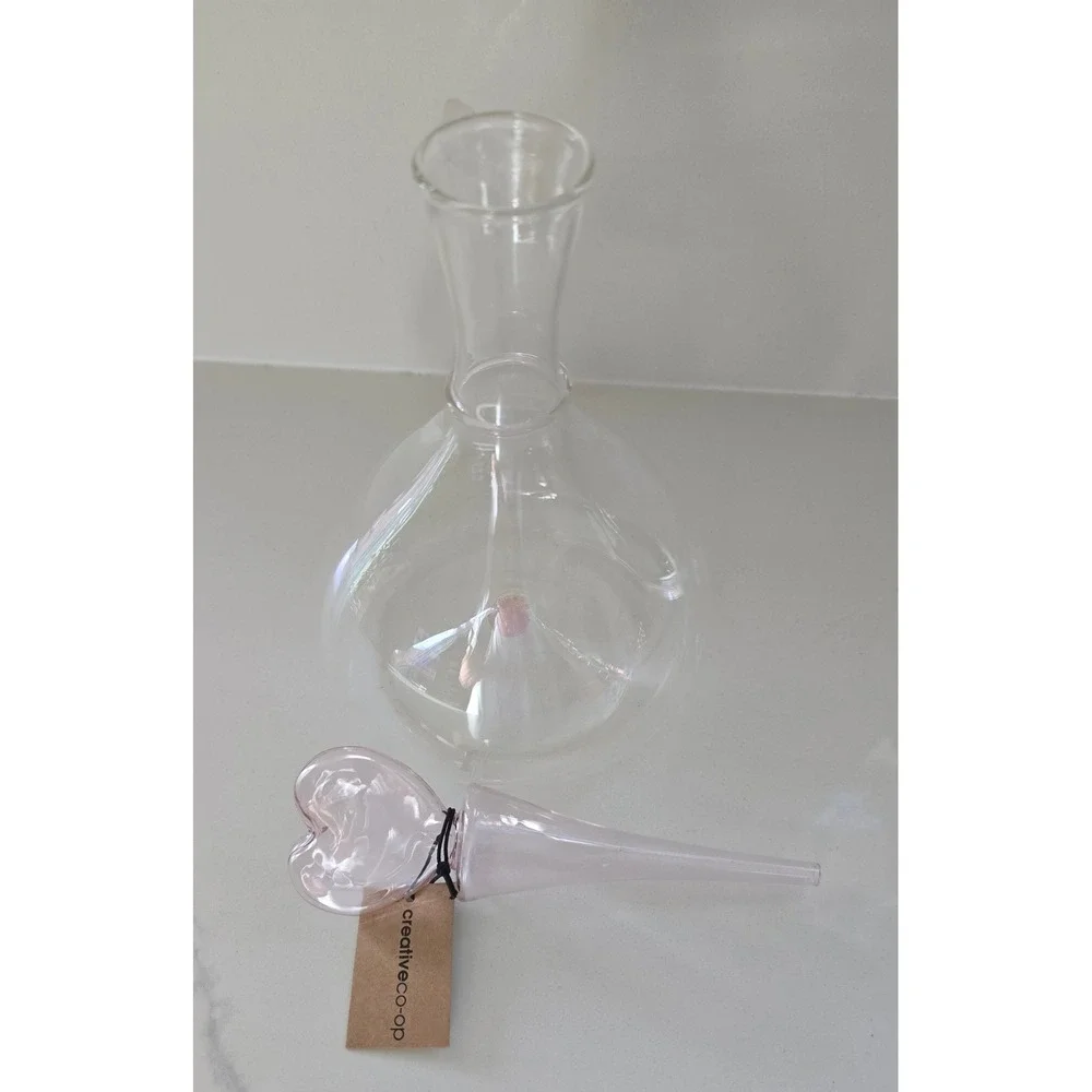 Creative Co-Op Glass‎ Wine/ Mouthwash Decanter with Pink Heart Stopper